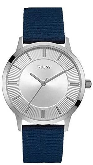 Guess Blue Nylon Strap Silver Tone 45mm Analog Quartz W0795G4 Men's Watch