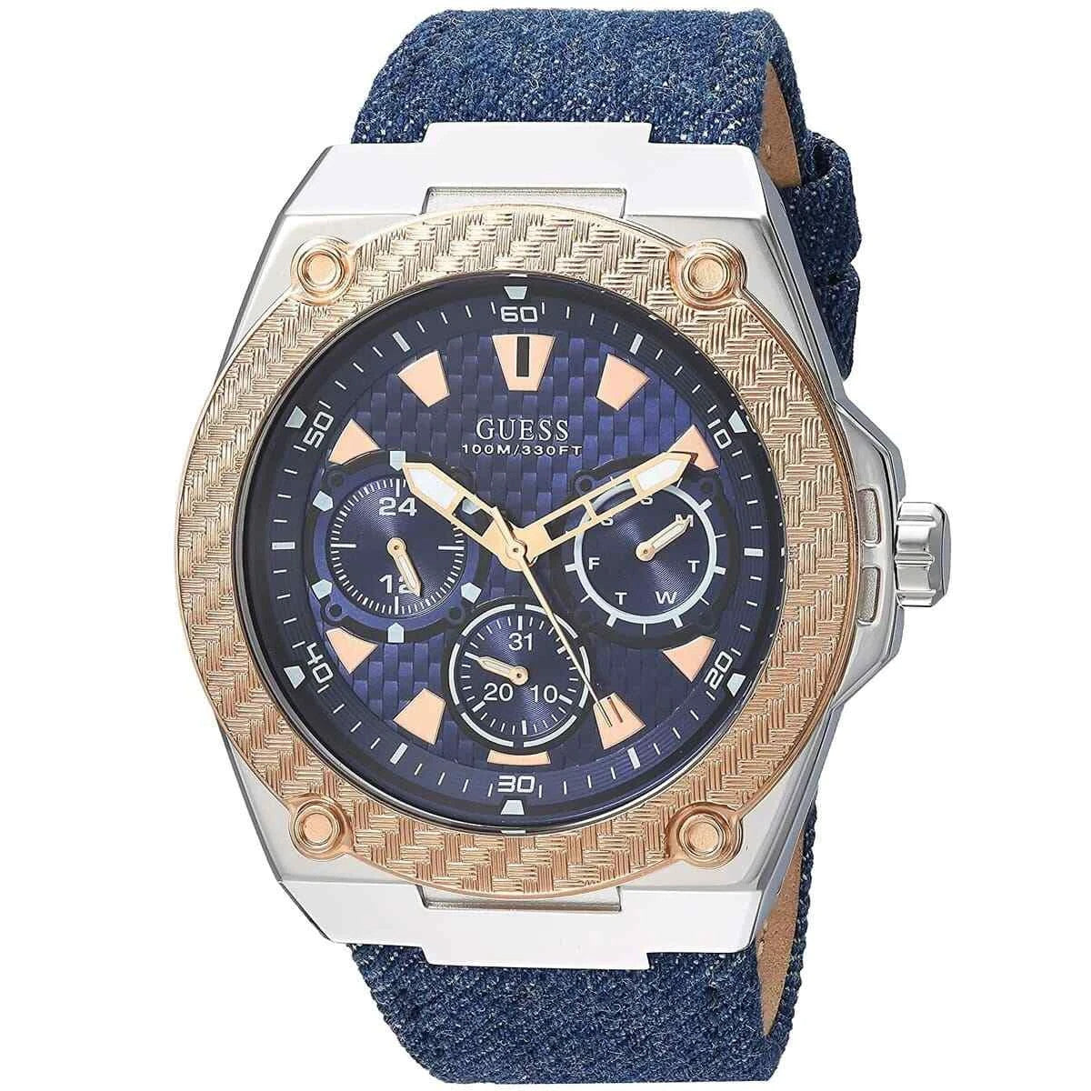 Guess Legency 45mm Blue Leather Band Steel Case Quartz Analog W1058G1 Men's Watch