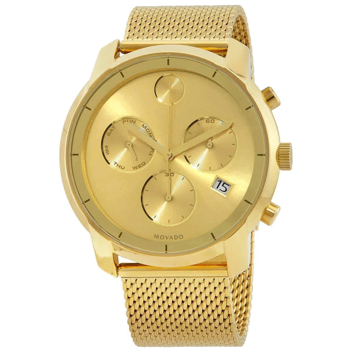 Movado Bold Chronograph Gold Dial 3600372 44mm Mesh Bracelet Men's Watch