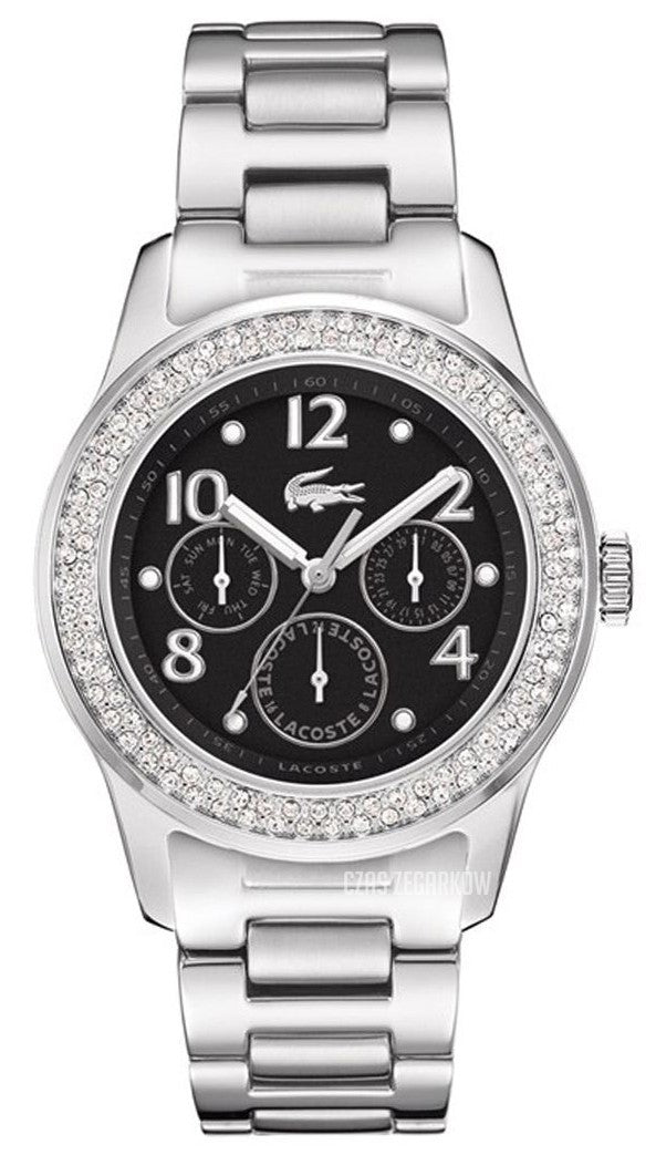 Lacoste 2000691 Strass Embellished Stainless Steel Round Black Dial Men's Watch