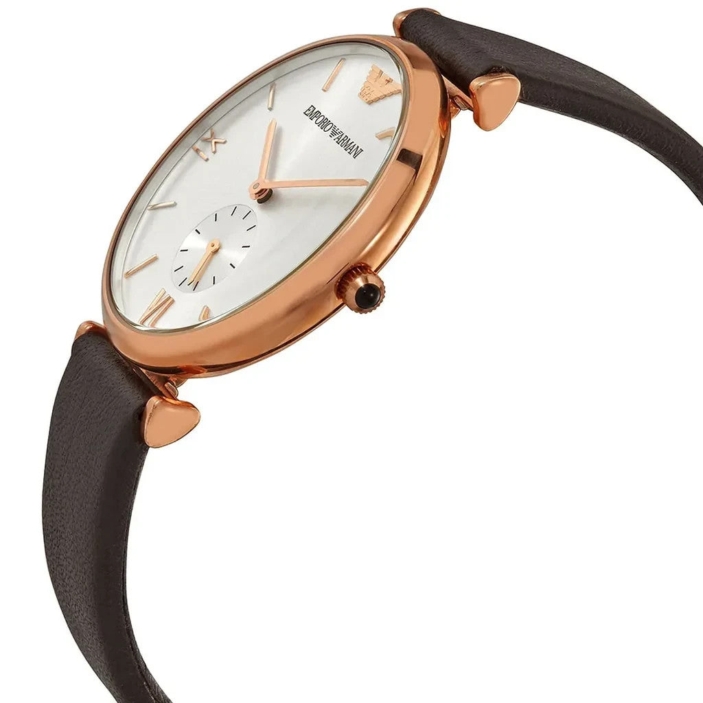 Emporio Armani AR9038 Classic Analog Silver Dial Brown Leather Strap Men's Watch – view 2