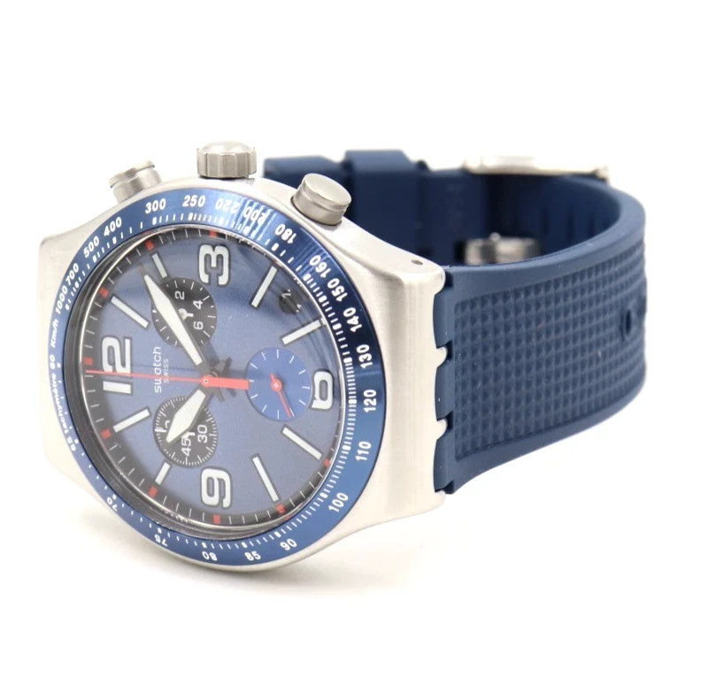 Swatch Swiss Irony Blue Grid Chrono Silicone Date 44mm YVS454 Men's Watch – view 3