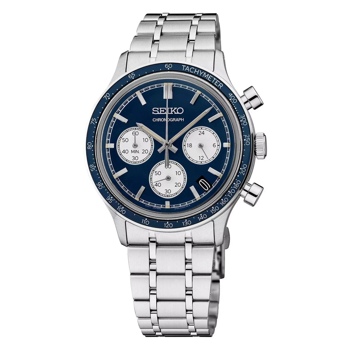 Seiko Essentials SSB477 38.7mm Blue Dial Quartz Chrono Vintage Retro Men's Watch
