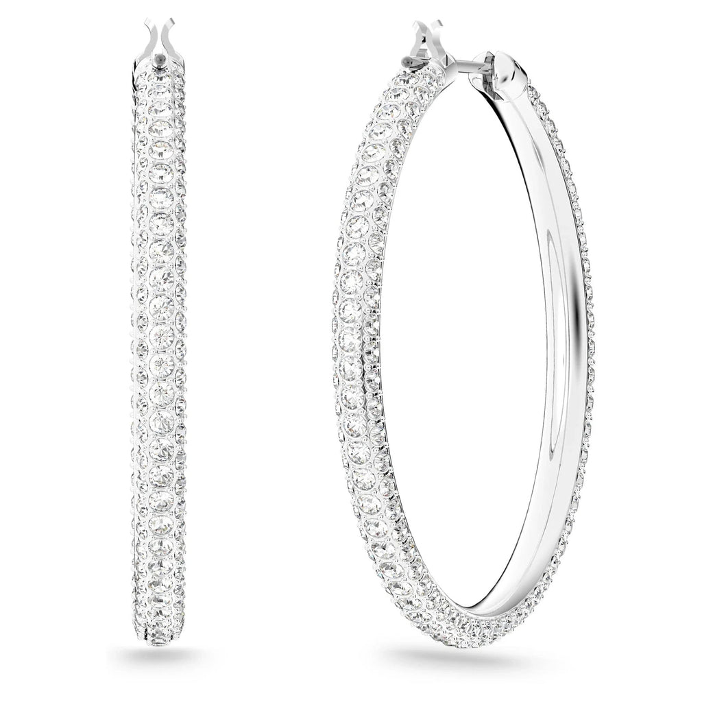 Swarovski Stone Hoop Earrings Pavé Large White Rhodium Plated 5389432 – view 4