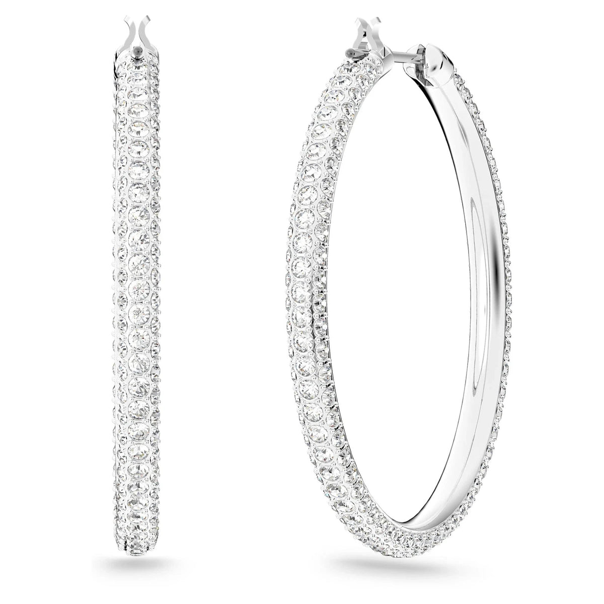 Swarovski Stone Hoop Earrings Pavé Large White Rhodium Plated 5389432 – view 4