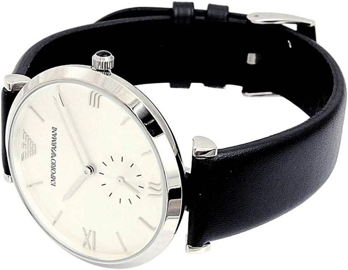 Emporio Armani AR1674 Retro Analog Quartz Silver Dial Black Leather Strap Men's Watch – view 2