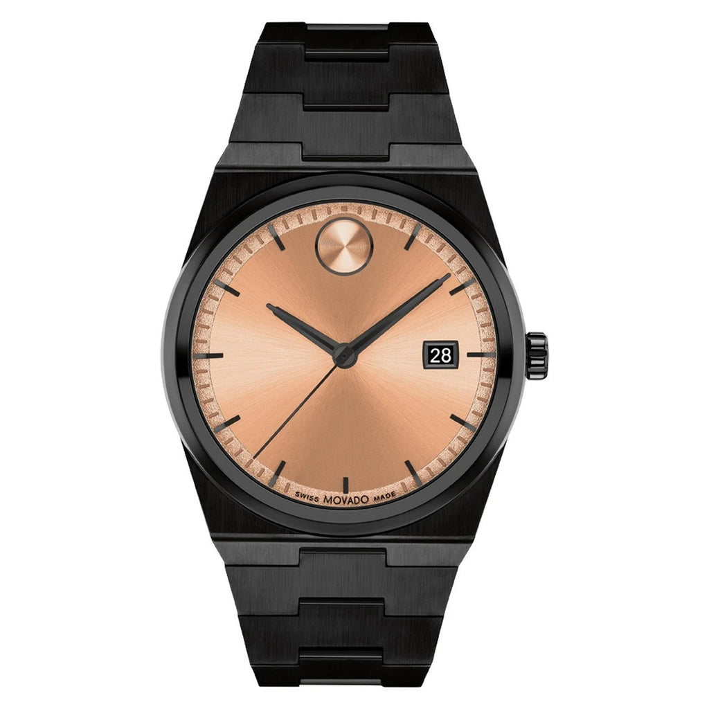 Movado Bold 3601244 Rose Gold Dial Black Stainless Steel Quartz 40mm Unisex Watch