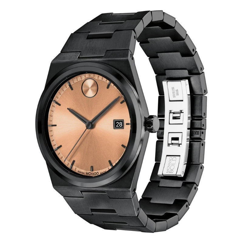 Movado Bold 3601244 Rose Gold Dial Black Stainless Steel Quartz 40mm Unisex Watch – view 3