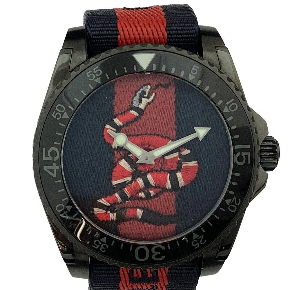 Gucci Dive Snake Quartz 45mm Navy & Red Stainless Steel/Nylon Men's Watch