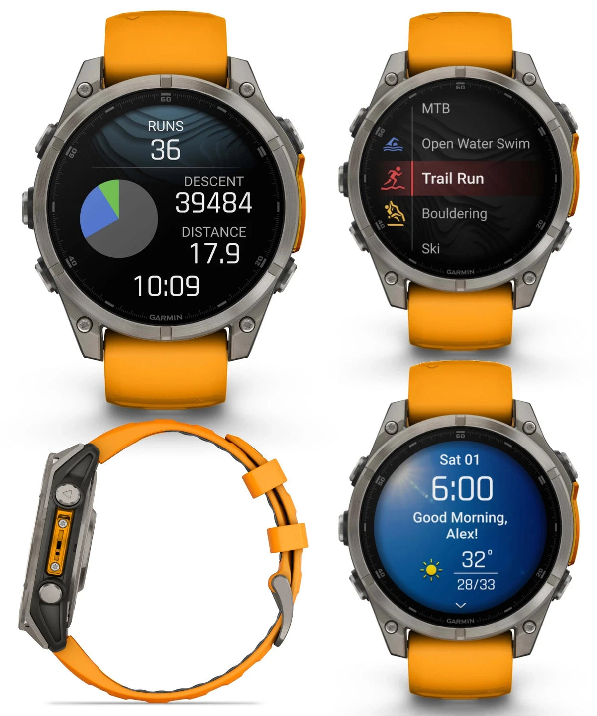 Garmin fenix 8 47mm AMOLED Sapphire Titanium Smartwatch Spark Orange Unisex Watch – view 2