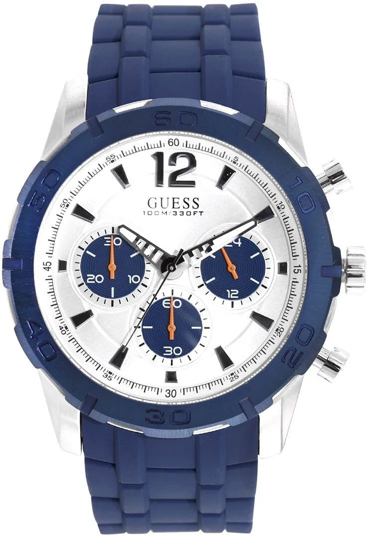Guess Quartz Analog Display Rubber Strap W0864G6 Silver Dial Men's Watch