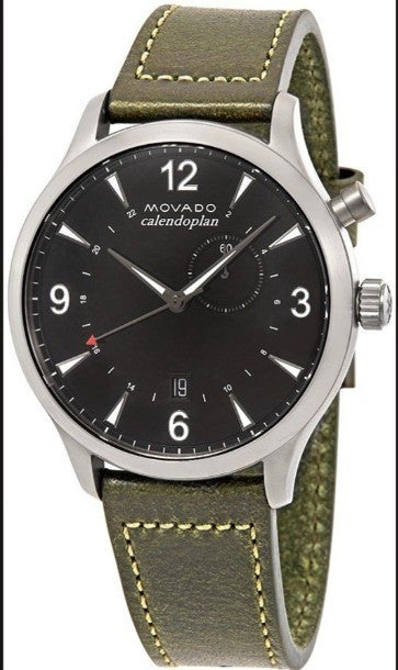 Movado Heritage Black Dial Green Leather Strap 3650029 Men's Watch