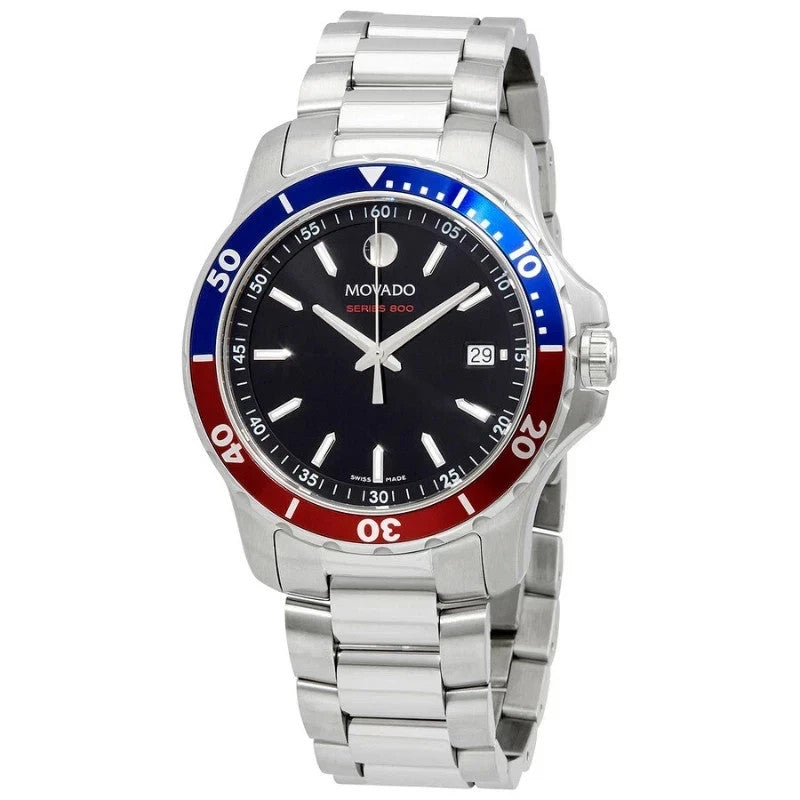 Movado Series 800 Black Dial Pepsi Bezel 40mm Quartz 2600152 Men's Watch