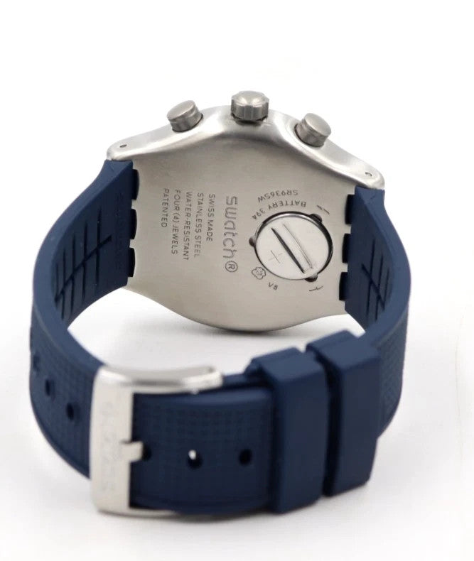 Swatch Swiss Irony Blue Grid Chrono Silicone Date 44mm YVS454 Men's Watch – view 4