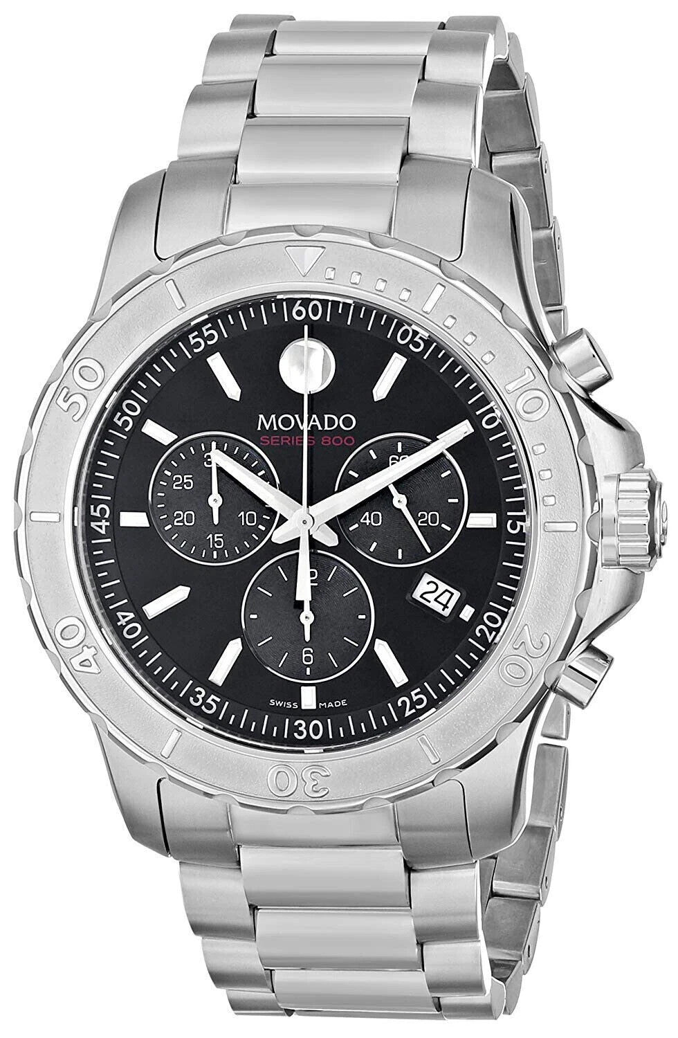 Movado Series 800 Chronograph Black Dial Steel 2600110 Swiss 42mm Men's Watch