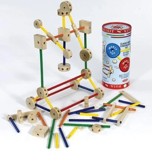 Schylling Makit Toy Classic Wood Construction 70-Pieces #mkt Vintage Style