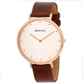 Bering Time Classic Rose Gold Steel & Brown Leather Strap 14839-564 Women's Watch