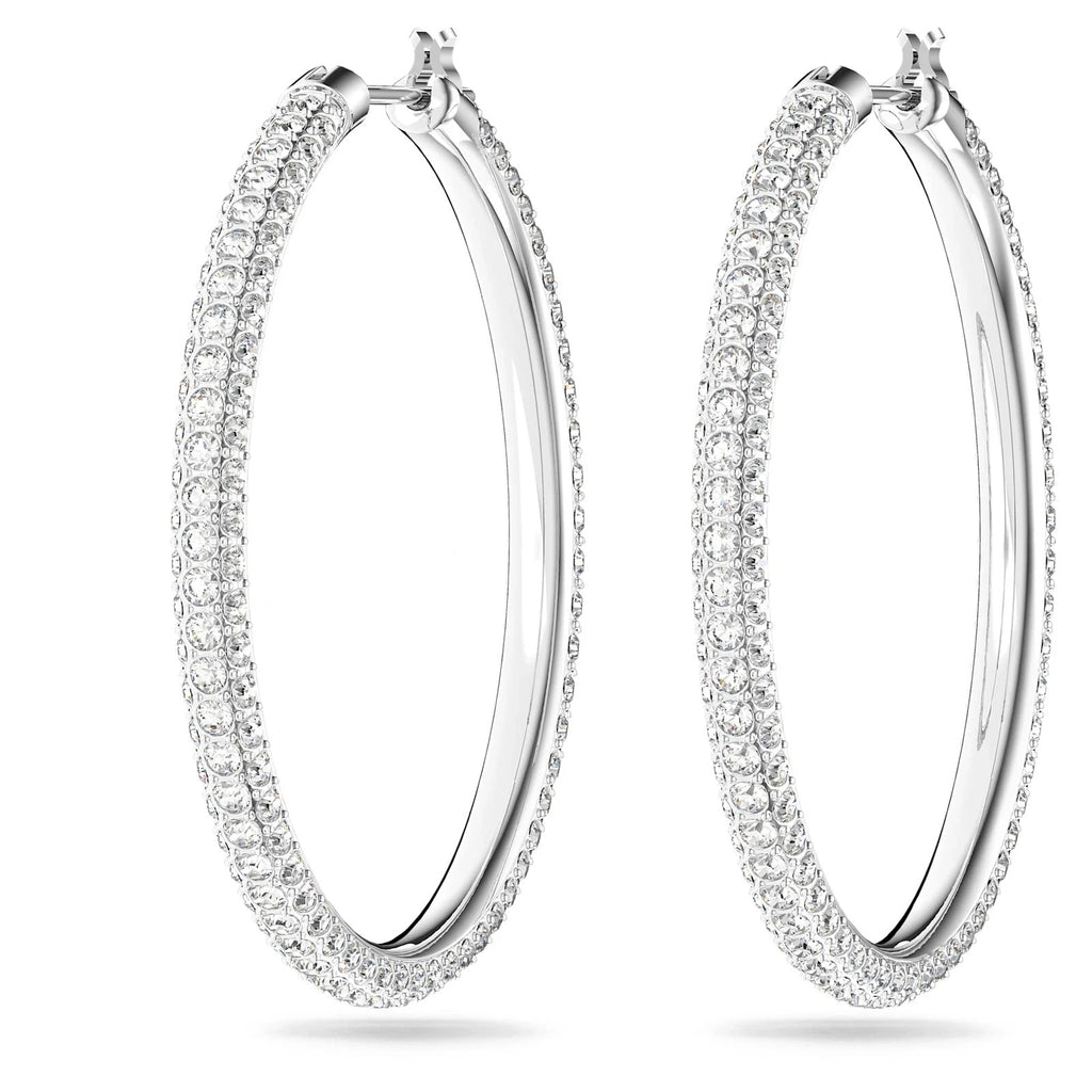 Swarovski Stone Hoop Earrings Pavé Large White Rhodium Plated 5389432 – view 3