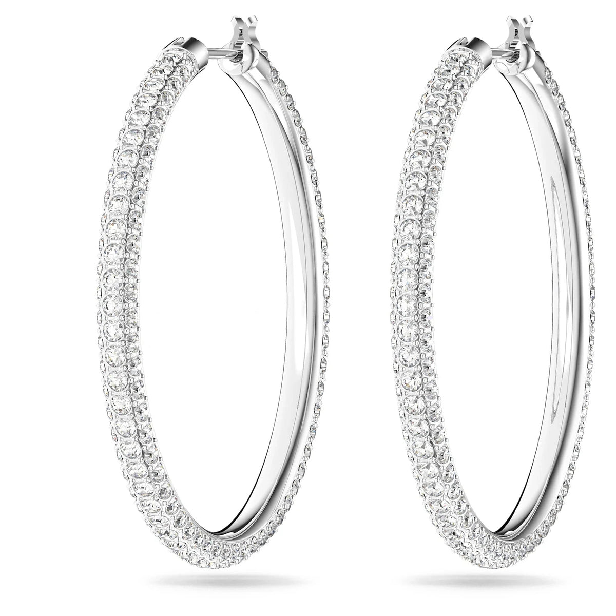 Swarovski Stone Hoop Earrings Pavé Large White Rhodium Plated 5389432 – view 3