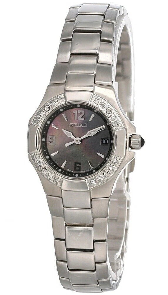 Seiko Coutura 28mm Black MOP Dial Stainless Steel Bracelet SXD575 Women's Watch