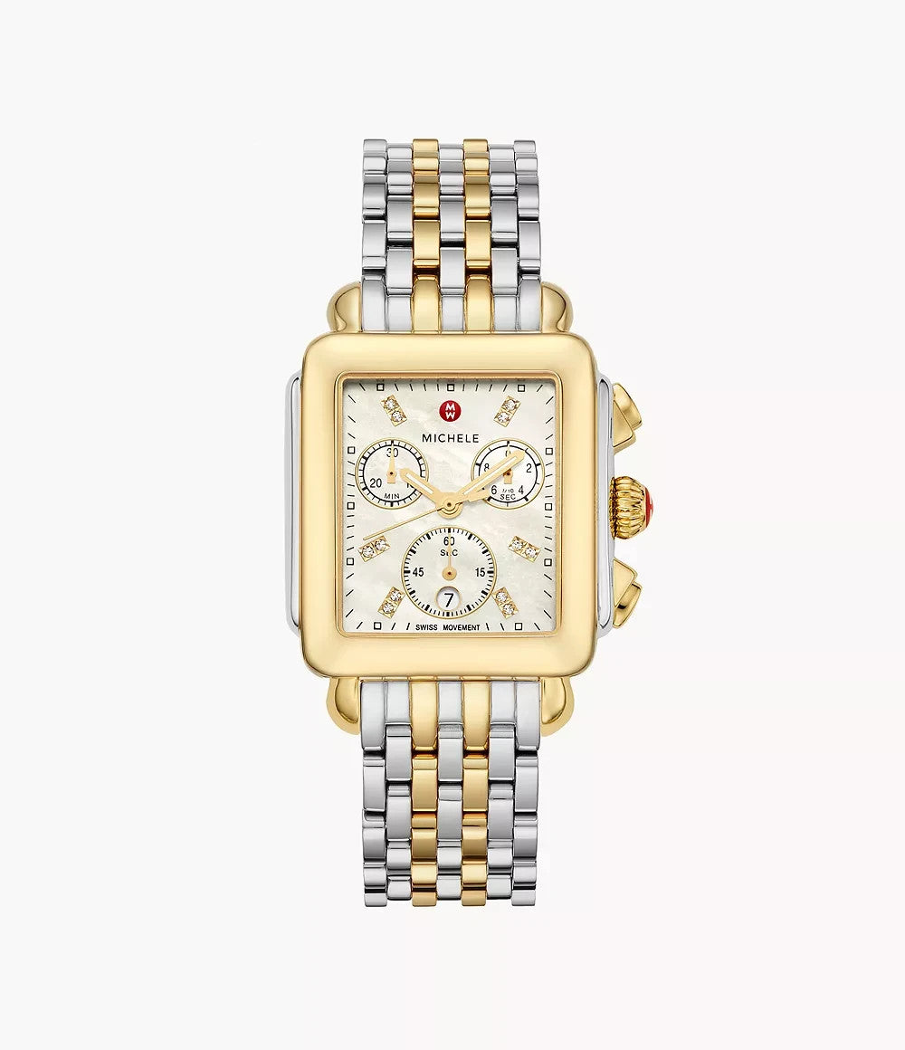 Michele MW06101C5963 Deco Two-Tone 18K Gold-Plated Diamond Dial Women's Watch