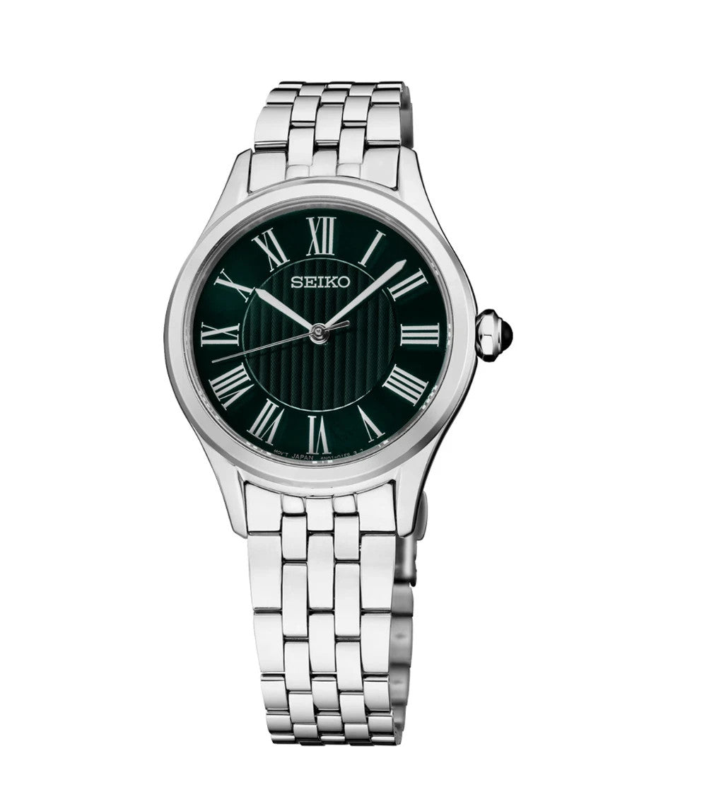 Seiko Essentials SUR611 29mm Steel Roman Green Dial Quartz Women's Watch