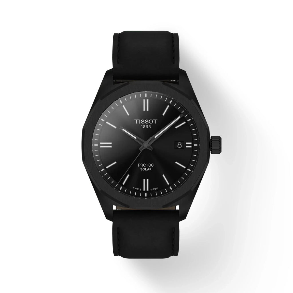 Tissot Prc 100 Solar Quartz 39mm Black Dial Leather Band T1514223605100 Men's Watch
