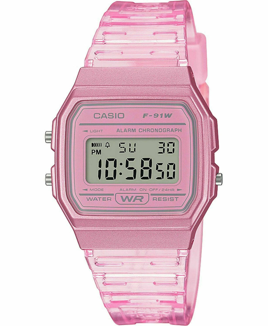 Casio F91WS-4 7 Year Battery Chronograph Pink Silicone Strap Alarm Women's Watch