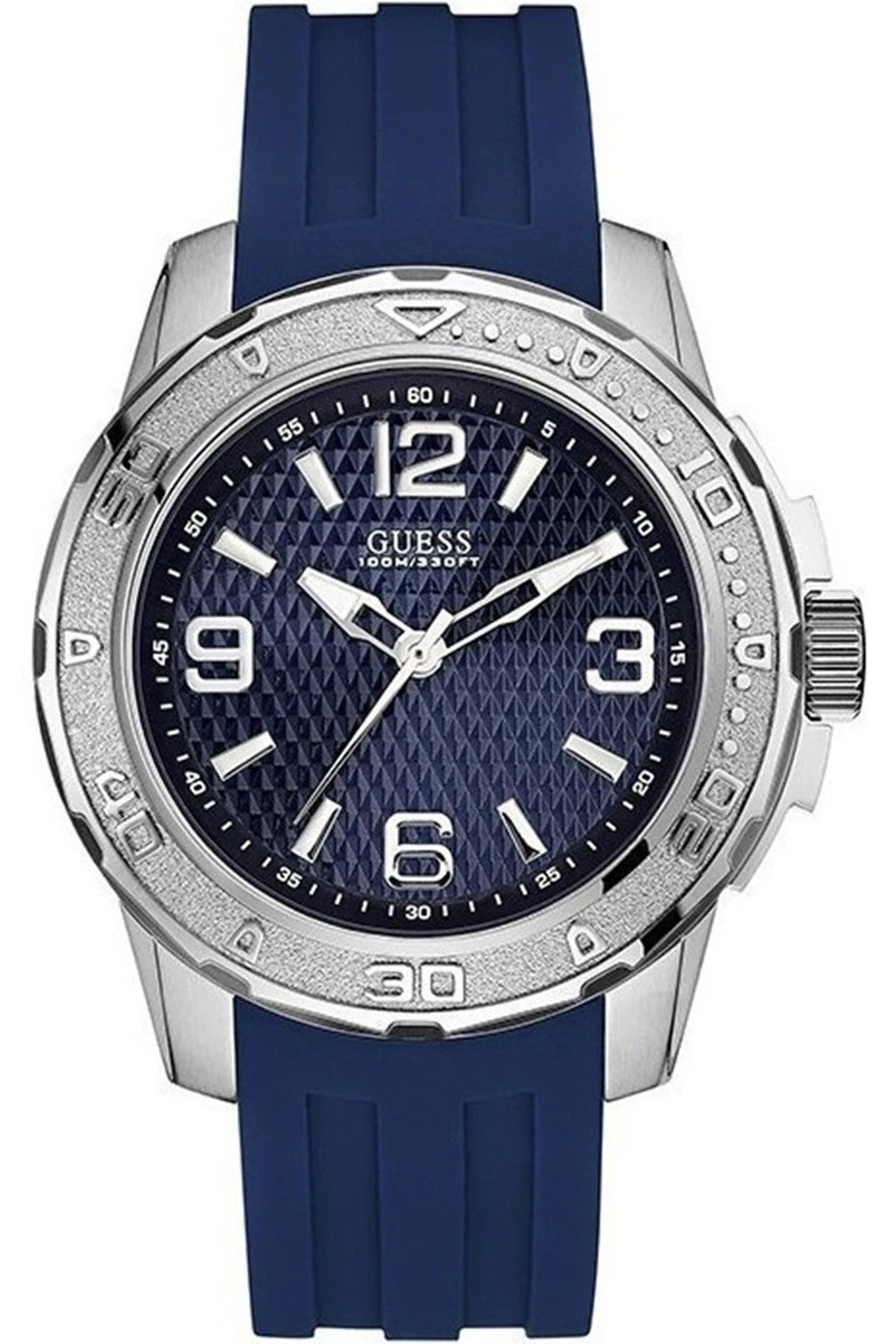 Guess W0682G1 Blue Dial Silicone Strap Screw Crown Analog Men's Watch