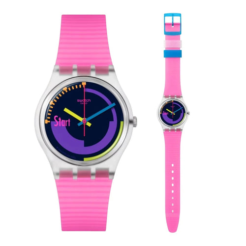 Swatch Neon Pink Podium SO28K111 Quartz 34mm Multicolor Unisex Watch