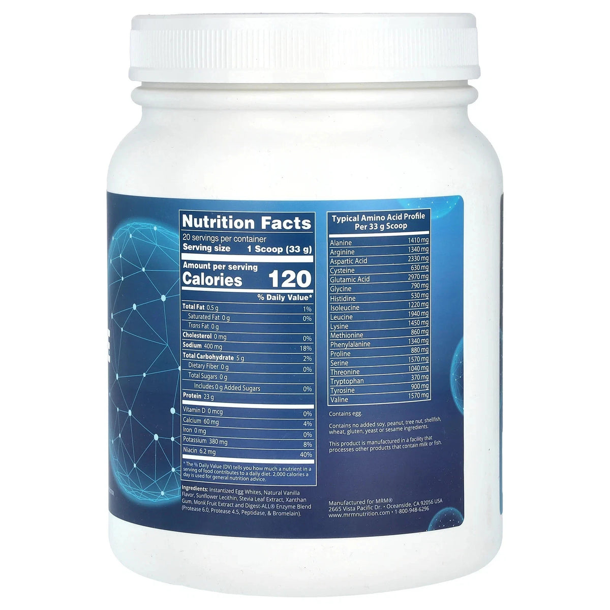 Mrm Natural Egg White Protein Vanilla 24 oz 680 g Antibiotic-Free Epx 08/27 – view 2