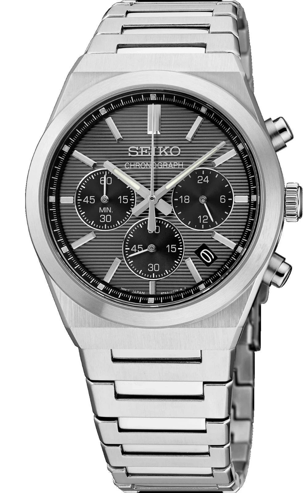 Seiko SSB455 Essentials Stainless Steel Gray Dial Chronograph Date Men's Watch
