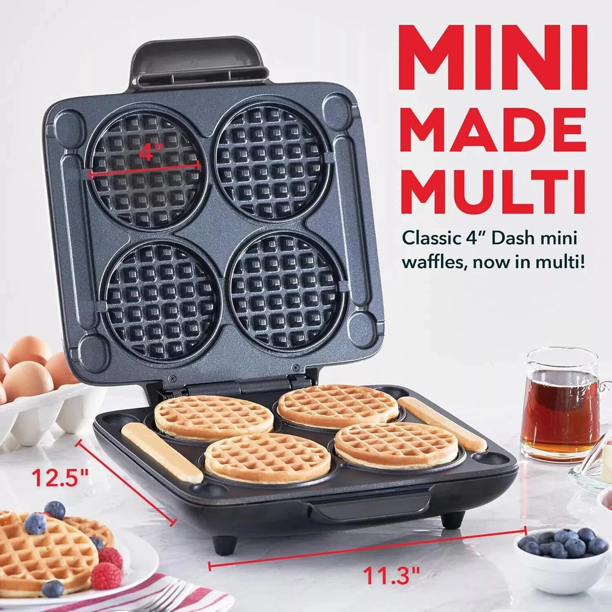 Dash Multi Mini Waffle Maker Four 4” Molds Nonstick Graphite – view 2
