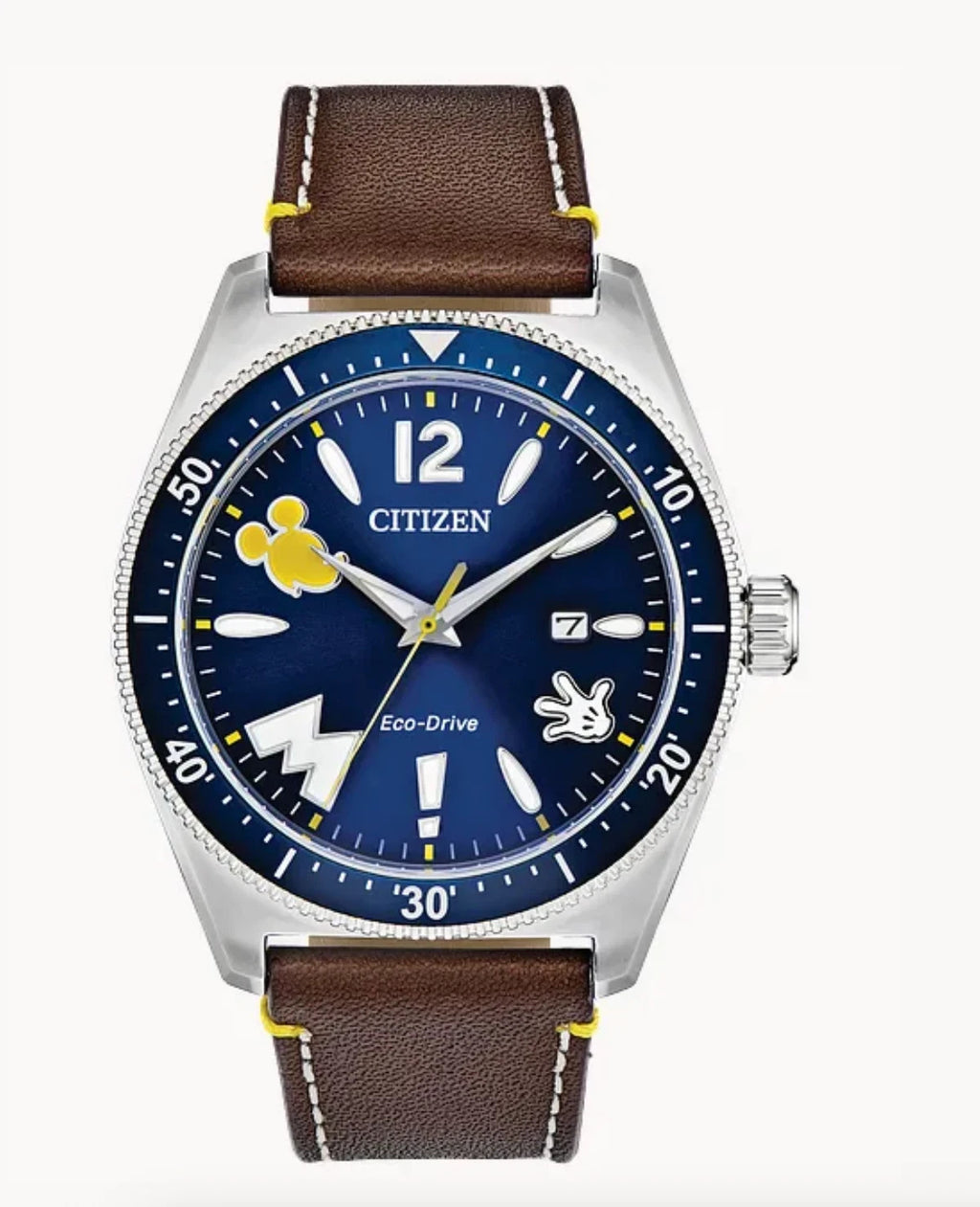 Citizen Mickey Mouse AW1599-00W 43mm Steel Blue Dial Leather Solar Men's Watch