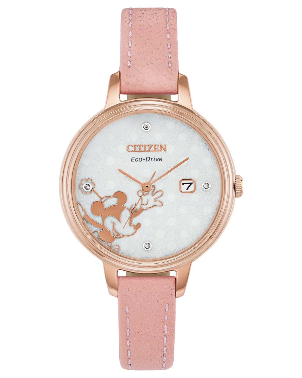 Citizen Disney Eco-Drive Minnie Mouse Pink Date Japan EW2448-01W Women's Watch