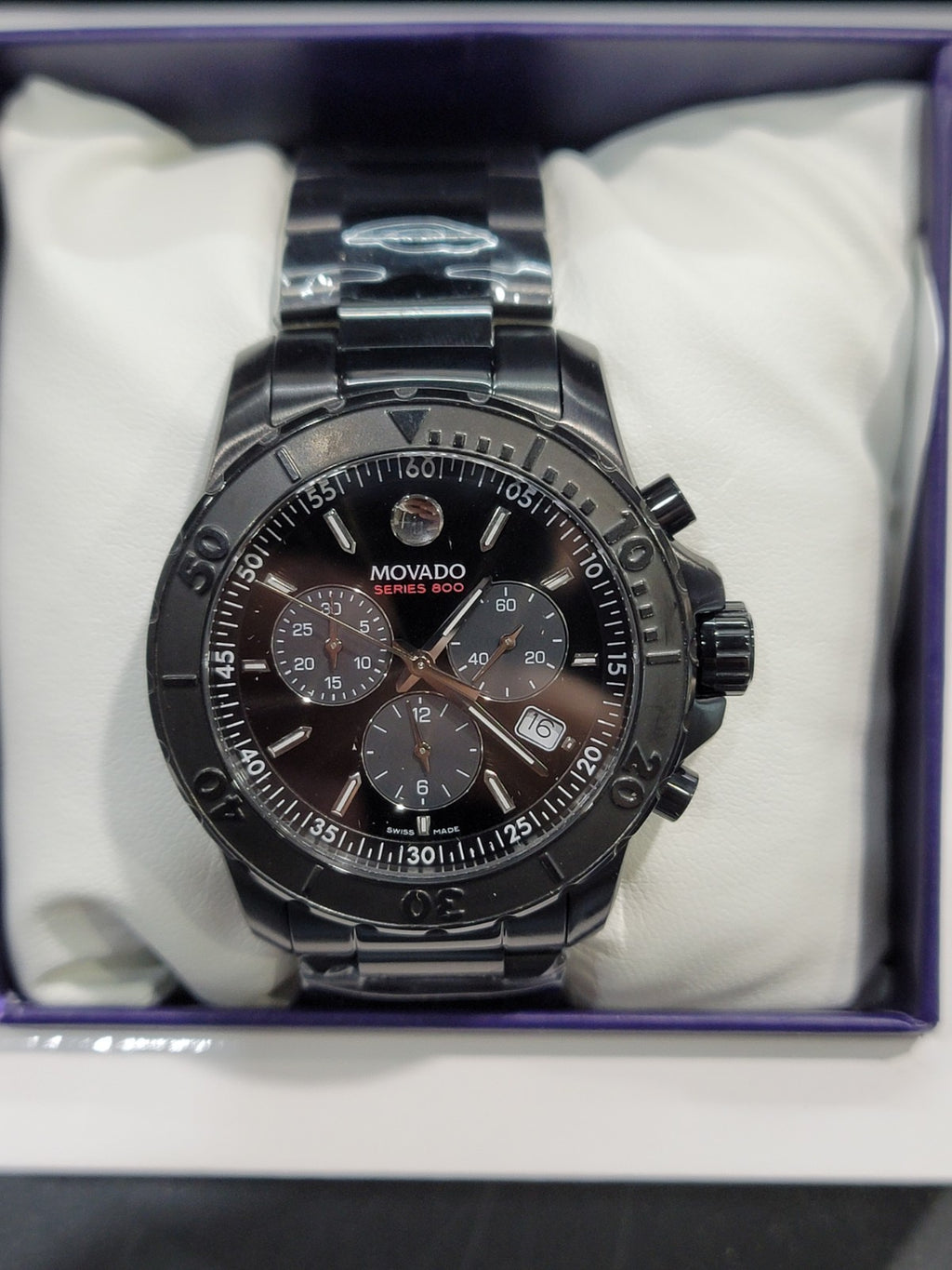 Movado 800 Black Chronograph Sport Dial 2600119 Men's Watch