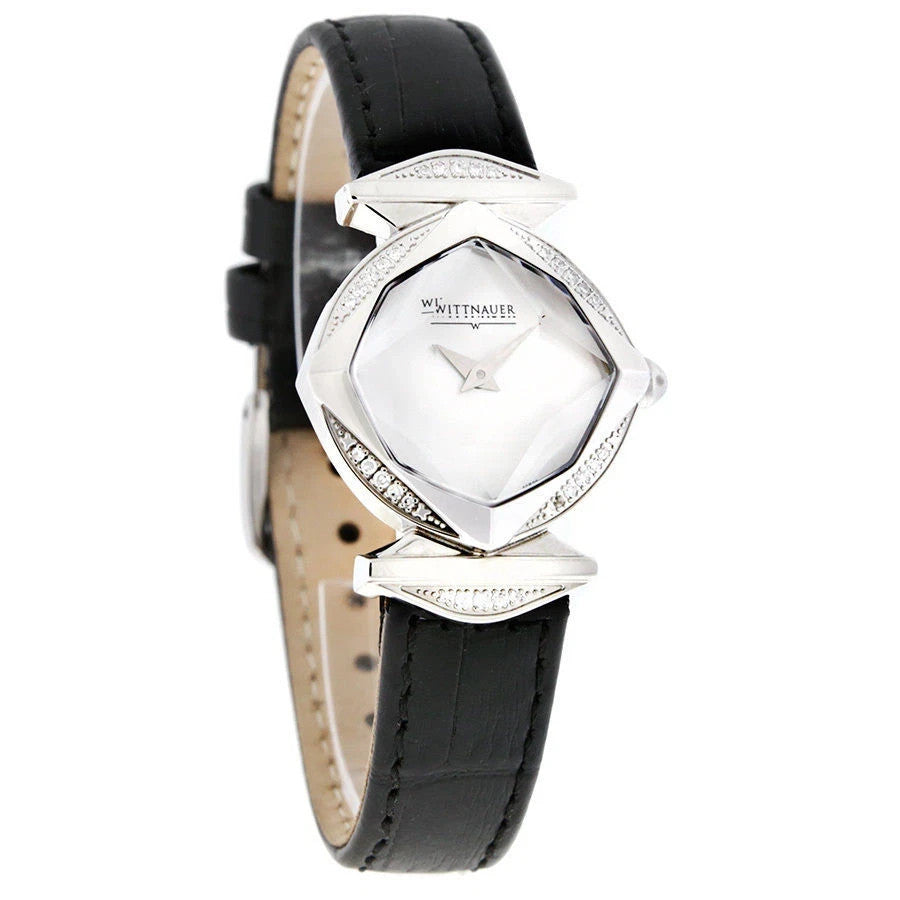 Wittnauer 10R20 Winter Garden 30 Diamond Black Leather Band Women's Watch