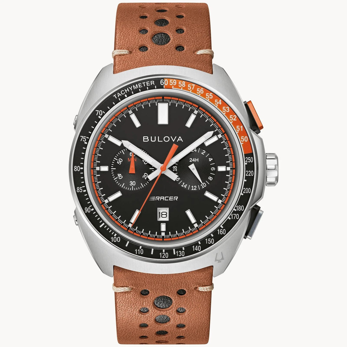 Bulova Black Dial Leather Strap Racer Chronograph 98B427 Men's Watch