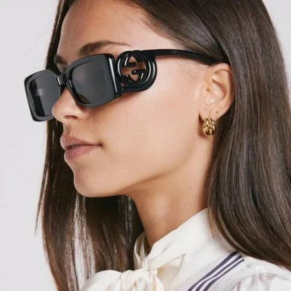 Gucci GG1325S 001 Black Dark Grey Rectangular Women's Sunglasses – view 4