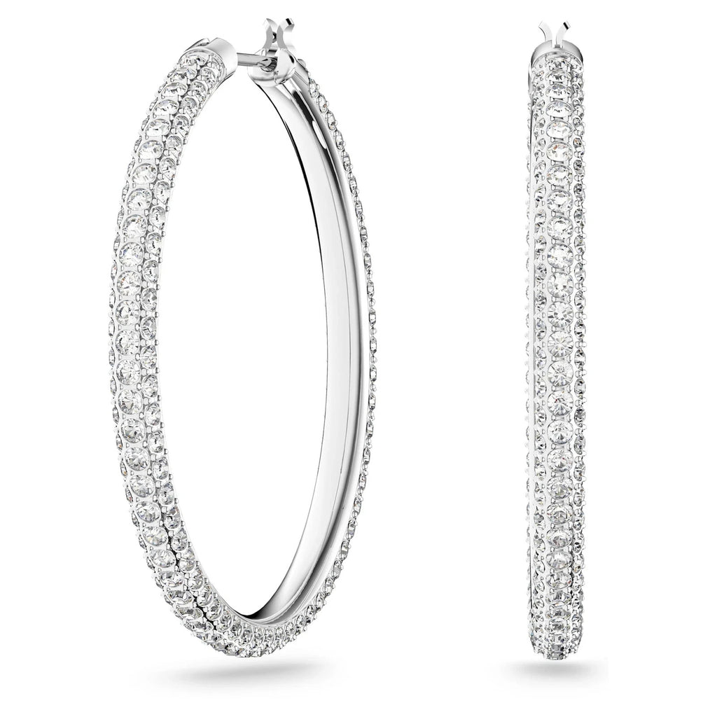 Swarovski Stone Hoop Earrings Pavé Large White Rhodium Plated 5389432