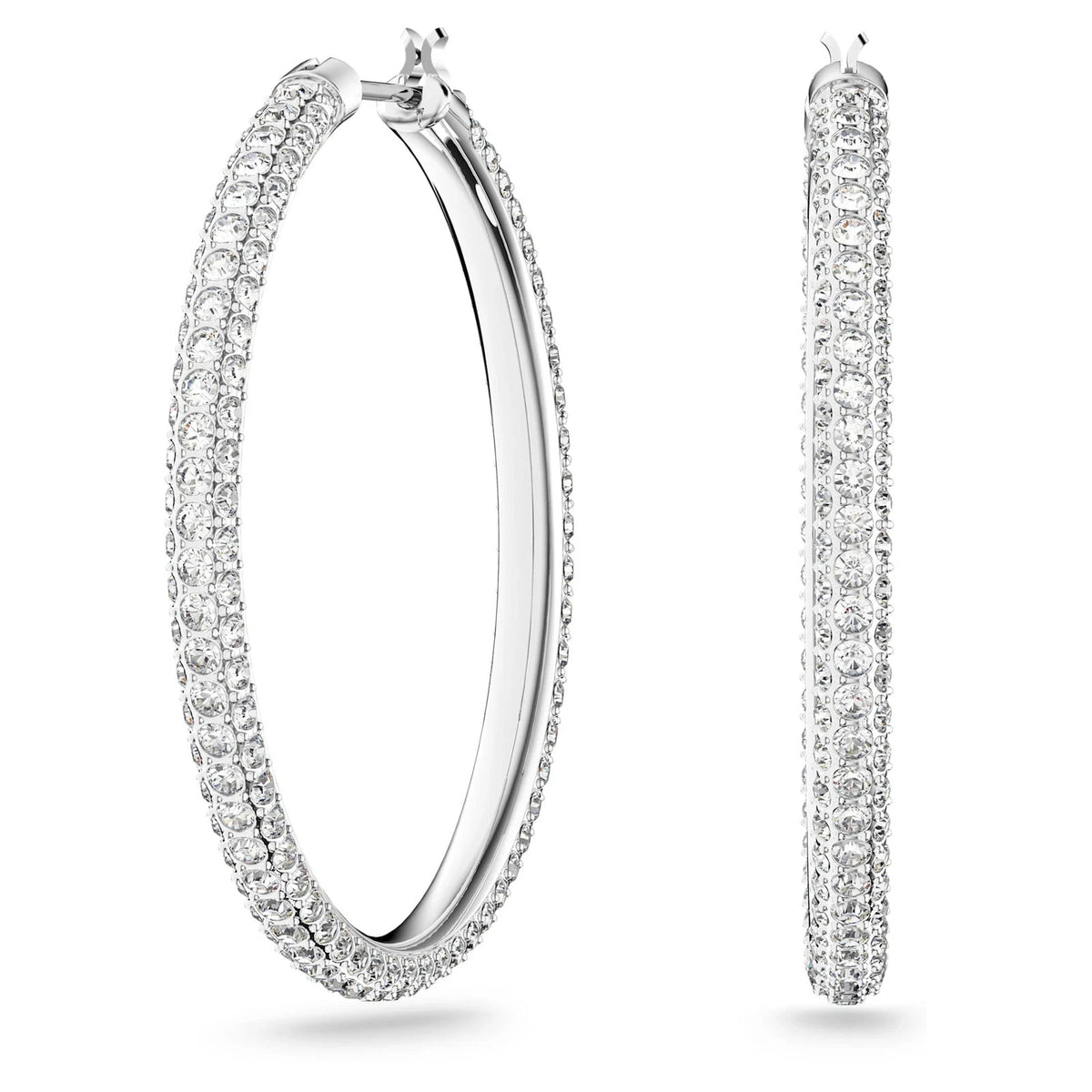 Swarovski Stone Hoop Earrings Pavé Large White Rhodium Plated 5389432