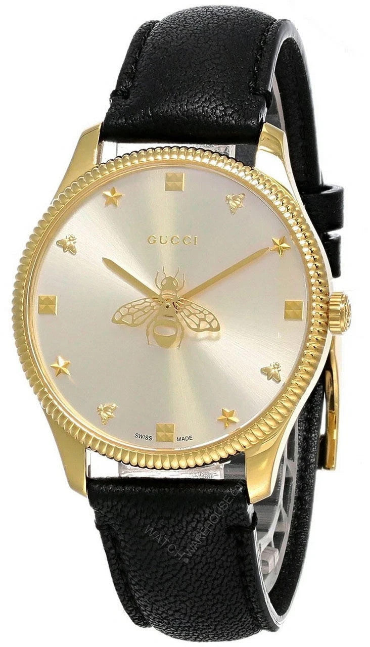 Gucci G-Timeless YA1264181 Quartz Silver Dial Black Leather Strap Unisex Watch