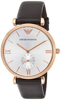 Emporio Armani AR9038 Classic Analog Silver Dial Brown Leather Strap Men's Watch