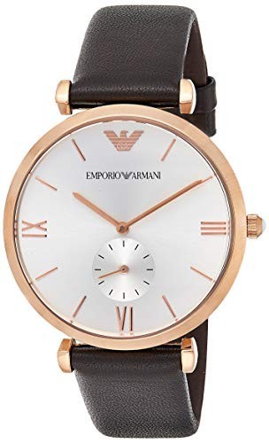 Emporio Armani AR9038 Classic Analog Silver Dial Brown Leather Strap Men's Watch