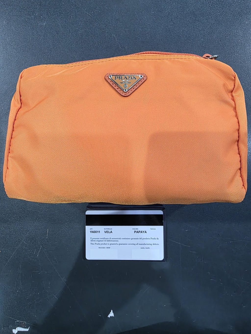 Prada Vela Orange Nylon Beauty Bag Cosmetic Makeup Case