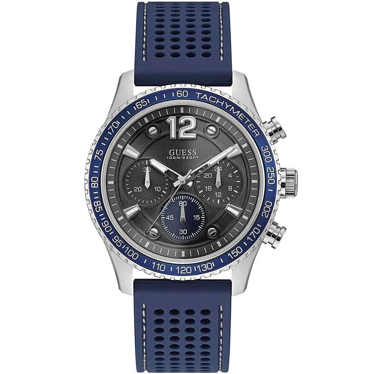 Guess Fleet 44mm Blue Silicone Band Steel Case Quartz W0971G2 Men's Watch