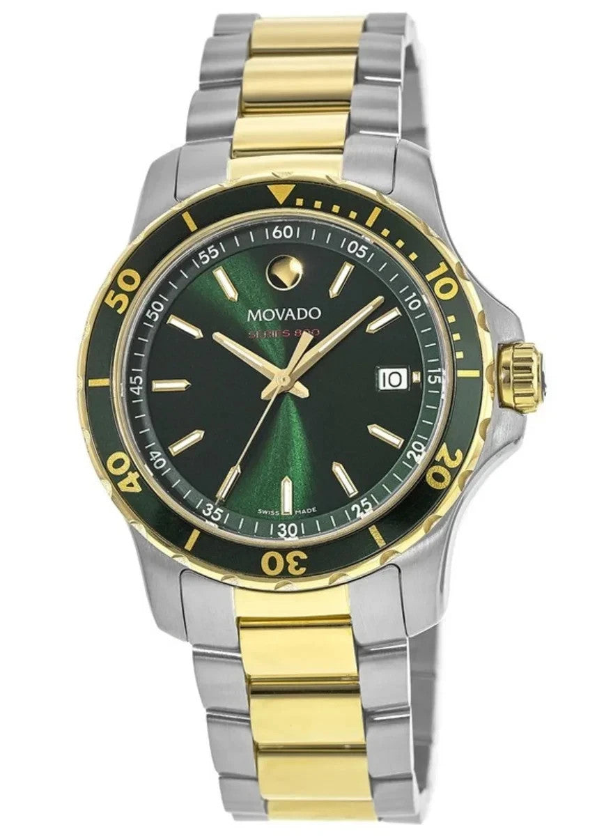 Movado Series 800 Green Dial Two Tone Gold 2600147 Swiss 40mm Men's Watch