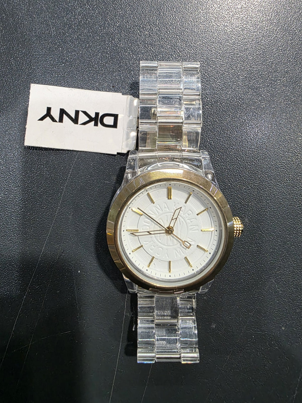 DKNY NY4850 Clear Plastic Resin Gold White Women's Watch