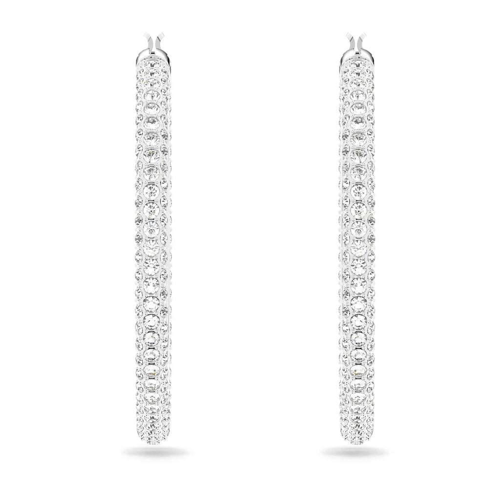 Swarovski Stone Hoop Earrings Pavé Large White Rhodium Plated 5389432 – view 2