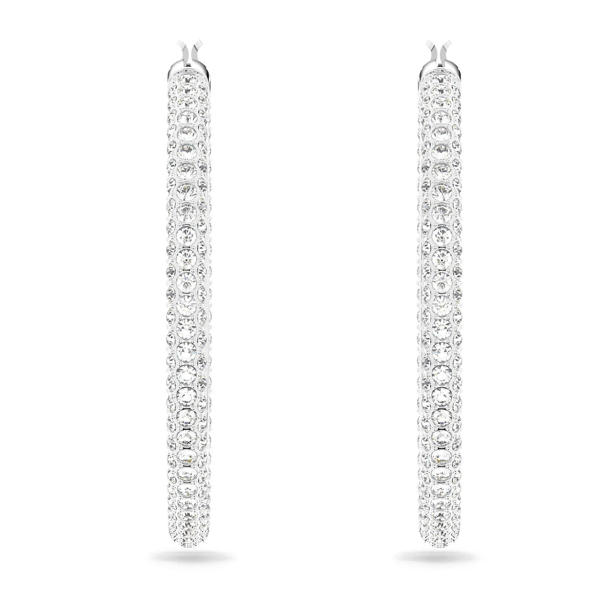 Swarovski Stone Hoop Earrings Pavé Large White Rhodium Plated 5389432 – view 2